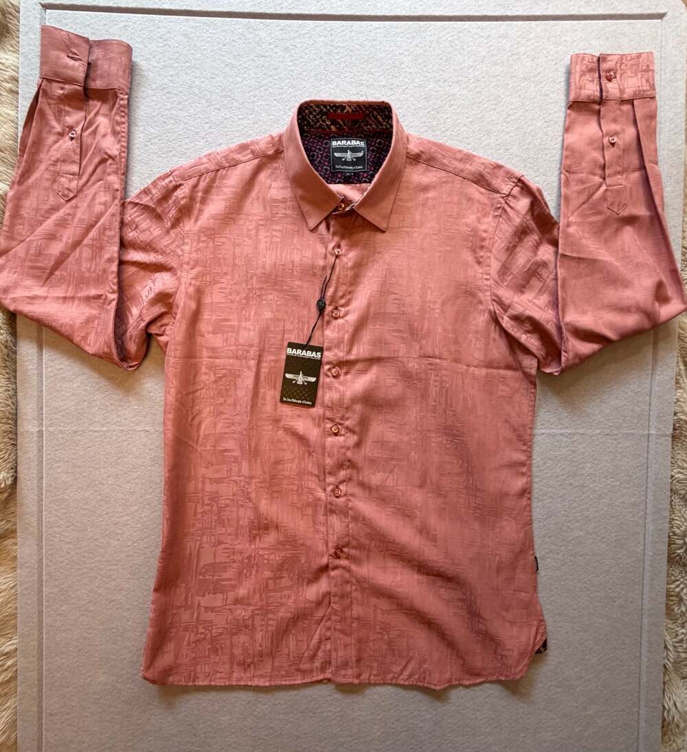 Barabas Mens L Peach Jacquard Button Up Dress Shirt NWT Long Sleeve